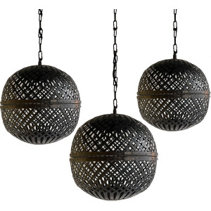 by Mooss - Lantaarn - Marrakech - Hangend - Set van 3 - ijzer - Vlechtwerk - Stoer - Sfeervol