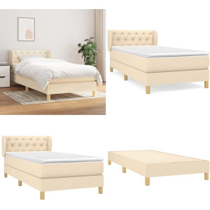 vidaXL Boxspring met matras stof crèmekleurig 80x200 cm - Boxspring - Boxsprings - Bed - Slaapmeubel