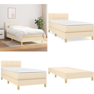 vidaXL Boxspring met matras stof crèmekleurig 80x200 cm - Boxspring - Boxsprings - Bed - Slaapmeubel