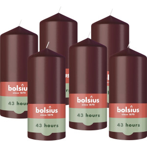 Bolsius - Gladde Stompkaarsen - 6 Stuks - Bordeaux Rood - 13 cm - 43 Branduren