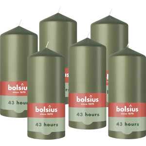 Bolsius - Gladde Stompkaarsen - 6 Stuks - Groen - 13 cm - 43 Branduren