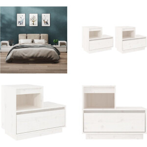 vidaXL Nachtkastjes 2 st 60x34x51 cm massief grenenhout wit - Nachtkastje - Nachtkastjes - Houten Nachtkastje - Telefoonkast