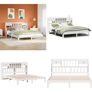 vidaXL Bed met boekenkast zonder matras grenenhout wit 180x200 cm - Boekenkastbed - Boekenkastbedden - Bed - Tweepersoonsbed