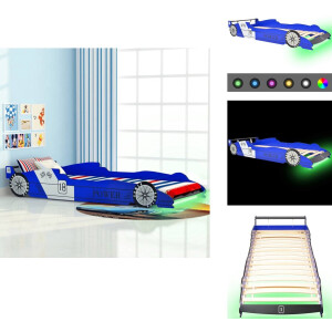 vidaXL Kinderbed - Kinderbedden - Bed - Bedden - Kinderbed raceauto met LED-verlichting blauw 90x200 cm