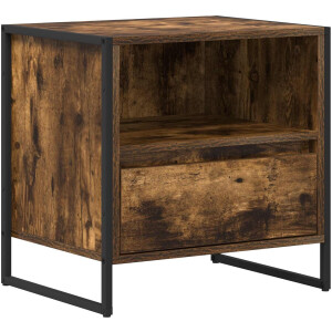 vidaXL - Nachtkastje - met - lade - Rook - Eik - 50 - x - 39,5 - x - 50 - cm - Bewerkt - hout