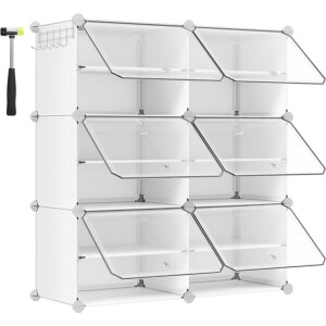 MIRA Home - Schoenenrek met 6 vakken - kunststof - Wit - 15x15x17.5