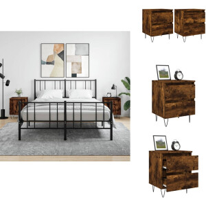 vidaXL Nachtkastje - Nachtkastjes - Bijzettafel - Wandkastje - Nachtkastjes 2 st 40x35x50 cm bewerkt hout gerookt eikenkleurig