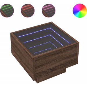 vidaXL - Bijzettafel - met - LED - 40x40x30 - cm - bewerkt - hout - bruin - eikenkleur