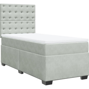 vidaXL - Boxspring - met - matras - fluweel - lichtgrijs - 100x200 - cm