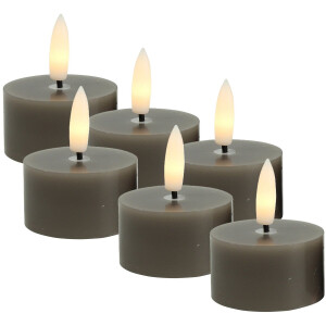 Countryfield LED theelichtjes/waxinelichtjes - 6x st - grijs - D4 x H5,2 cm - met timer