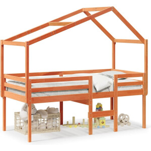 vidaXL - Hoogslaper - met - bedhuis - massief - grenenhout - wasbruin - 80x200 - cm