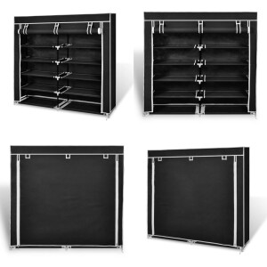vidaXL Schoenenkast met hoes 115x28x110 stof zwart - Schoenenkast - Schoenenkasten - Schoenen Kast - Schoenen Kasten