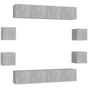 vidaXL - 8-delige - Tv-meubelset - bewerkt - hout - betongrijs