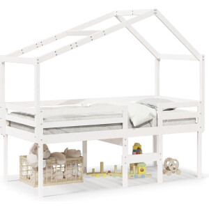vidaXL - Hoogslaper - met - dak - massief - grenenhout - wit - 90x190 - cm