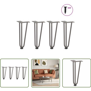 vidaXL Tafelpoten Staal - Haarspeld Tafelpoten - Haarnadelpoten voor Salontafel 4 st 30 cm massief staal naturel - Industriële Tafelpoten - Vintage Tafelpoten - Modern Tafelpoten