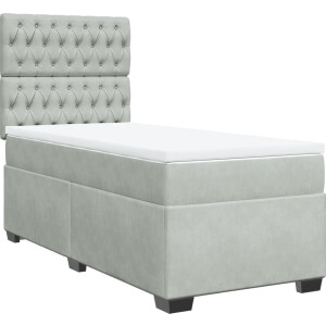 vidaXL - Boxspring - met - matras - fluweel - lichtgrijs - 90x190 - cm