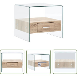 vidaXL Minimalist - Salontafel - Salontafel met lade 50x50x45 cm gehard glas - Transparante Tafel - Houten Look - Glass Tafellaar