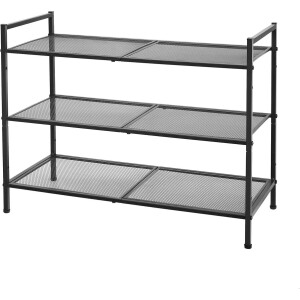 Schoenenrek met 3 planken, stapelbaar, Schoenenopslag, voor 9-12 paar schoenen, Schoenenstandaard van metaal, Hal, Woonkamer of Badkamer, zwart LMR17BK
