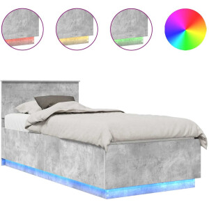 vidaXL - Bedframe - met - hoofdeinde - Beton - Grijs - 70 - x - 190 - cm - Bewerkt - hout