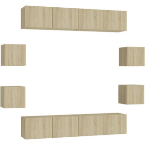 vidaXL - 8-delige - Tv-meubelset - bewerkt - hout - sonoma - eikenkleurig