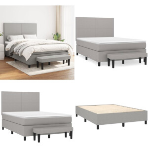 vidaXL Boxspring met matras stof lichtgrijs 140x190 cm - Boxspring - Boxsprings - Pocketveringbed - Bed