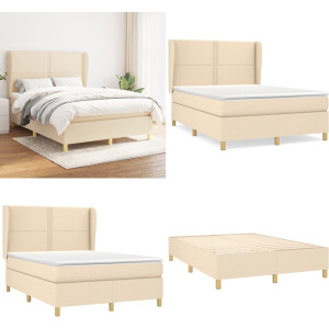 vidaXL Boxspring met matras stof crèmekleurig 140x190 cm - Boxspring - Boxsprings - Bed - Slaapmeubel