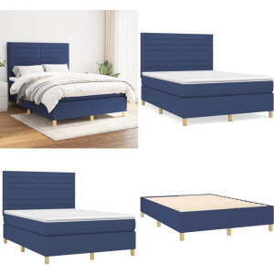 vidaXL Boxspring met matras stof blauw 140x200 cm - Boxspring - Boxsprings - Bed - Slaapmeubel