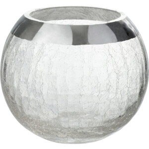 J-Line kaarshouder Bol Craquelé - glas - transparant/zilver - medium