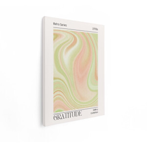 Artaza Canvas Schilderij Retro Abstracte Kunstposter Uit de Jaren Zeventig met Pastelkleurige Krullen en Tekst 'Dankbaarheid' - 90x120 cm - Groot - Wanddecoratie Woonkamer - Schilderijen - Muurdecoratie