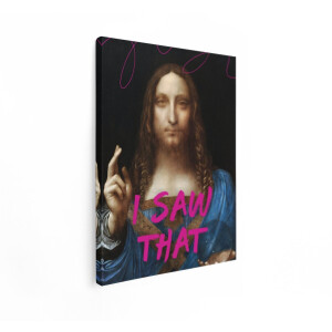 Artaza Canvas Schilderij Salvator Mundi Schilderij met Moderne Tekst over 'I Saw That' - 30x40 cm - Klein - Wanddecoratie Woonkamer - Schilderijen - Muurdecoratie