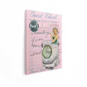 Artaza Canvas Schilderij Retro Diner-Gastcheck met Discobal en Cocktail - Vintage Stijl - 30x40 cm - Klein - Wanddecoratie Woonkamer - Schilderijen - Muurdecoratie