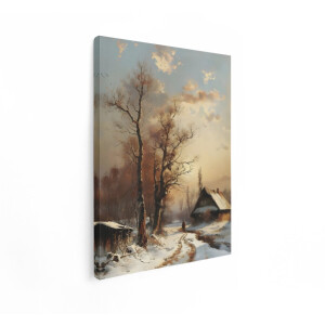Artaza Canvas Schilderij Schilderachtig Winterlandschap met een Eenzame Wandelaar op een Besneeuwd Pad - 90x120 cm - Groot - Wanddecoratie Woonkamer - Schilderijen - Muurdecoratie