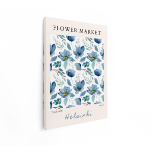 Artaza Canvas Schilderij Bloemen - 90x120 cm - Wanddecoratie Blauwe Bloemen - Muurdecoratie Woonkamer - Decoratie Vintage - Blauw
