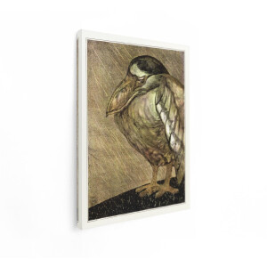 Artaza Canvas Schilderij Een Trieste Vogel Die in de Regen Staat - met Gesloten Ogen en een Gebogen Nek - 30x40 cm - Klein - Wanddecoratie Woonkamer - Schilderijen - Muurdecoratie