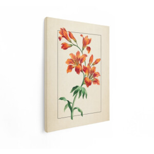 Artaza Canvas Schilderij Vintage Illustratie van Oranje Lelies met Groene Bladeren op een Crèmekleurige Achtergrond - 90x120 cm - Groot - Wanddecoratie Woonkamer - Schilderijen - Muurdecoratie