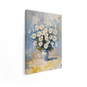 Artaza Canvas Schilderij Schilderij van een Boeket Madeliefjes in een Vaas met een Impressionistische Stijl - 60x80 cm - Wanddecoratie Woonkamer - Schilderijen - Muurdecoratie