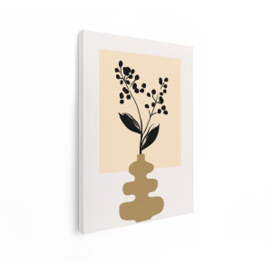 Artaza Canvas Schilderij Moderne Zwarte Tak met Bessen in een Abstracte Vaas op Beige Achtergrond - 30x40 cm - Klein - Wanddecoratie Woonkamer - Schilderijen - Muurdecoratie