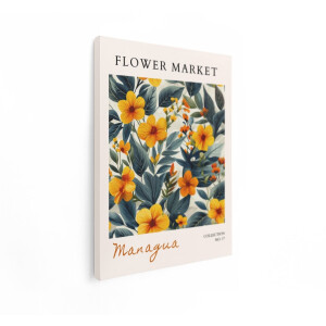 Artaza Canvas Schilderij Bloemenmarkt Poster met Gele Bloemen en Donkere Bladeren in Managua - 30x40 cm - Klein - Wanddecoratie Woonkamer - Schilderijen - Muurdecoratie
