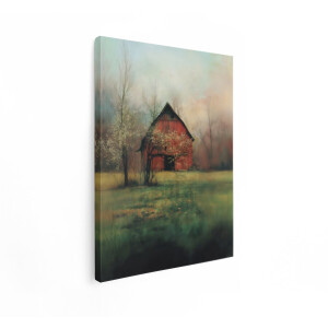 Artaza Canvas Schilderij Landschap - 30x40 cm - Wanddecoratie Landelijk - Muurdecoratie Natuur - Decoratie Rode Schuur Boom