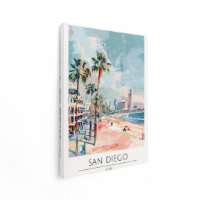 Artaza Canvas Schilderij San Diego Skyline - 60x80 cm - Wanddecoratie Strand Zee - Muurdecoratie Kust - Decoratie Palmbomen