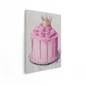 Artaza Canvas Schilderij Roze Taart met Kroon - Perfect voor een Prinsessenfeestje of Verjaardag - 30x40 cm - Klein - Wanddecoratie Woonkamer - Schilderijen - Muurdecoratie