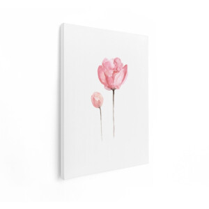 Artaza Canvas Schilderij Fijne Roze Aquarelbloemen op een Witte Achtergrond - Minimalistische Kunst - 60x80 cm - Wanddecoratie Woonkamer - Schilderijen - Muurdecoratie