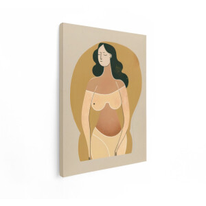 Artaza Canvas Schilderij Moderne Illustratie van een Vrouw met Gesloten Ogen in Zachte - Aardse Tinten - 60x80 cm - Wanddecoratie Woonkamer - Schilderijen - Muurdecoratie