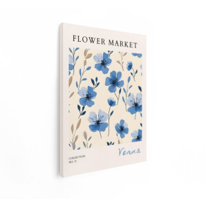 Artaza Canvas Schilderij Bloemenmarkt Poster met Blauwe Bloemen en Planten - Collectie 53 - 90x120 cm - Groot - Wanddecoratie Woonkamer - Schilderijen - Muurdecoratie