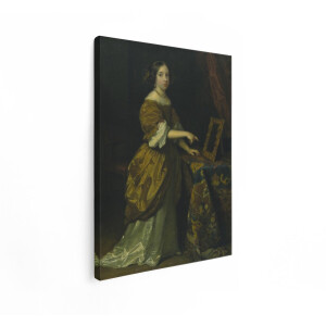 Artaza Canvas Schilderij Vrouw - 60x80 cm - Wanddecoratie Oude Meesters - Muurdecoratie Vintage Portret - Schilderijen Op Canvas Goud