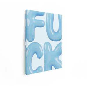 Artaza Canvas Schilderij Lichtblauwe Ballonletters Vormen het Woord 'Fuck' op een Egale Achtergrond - 60x80 cm - Wanddecoratie Woonkamer - Schilderijen - Muurdecoratie