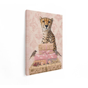 Artaza Canvas Schilderij Cheetah - 60x80 cm - Wanddecoratie Dieren - Muurdecoratie Vogels - Decoratie Roze Vintage - Schilderijen Op Canvas