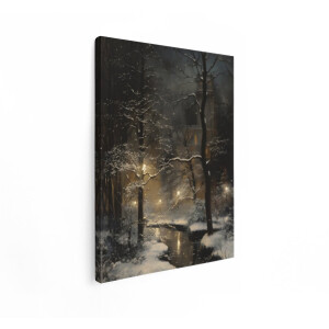 Artaza Canvas Schilderij Winterlandschap - 60x80 cm - Wanddecoratie Besneeuwd Park - Muurdecoratie Sfeervolle Winteravond - Schilderijen Natuur