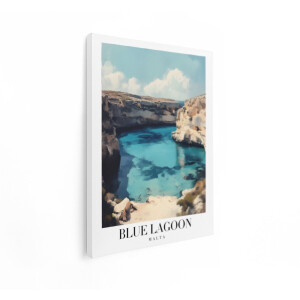 Artaza Canvas Schilderij Prachtige Blauwe Lagune Omringd door Rotsen op Malta - een Populaire Toeristische Bestemming - 30x40 cm - Klein - Wanddecoratie Woonkamer - Schilderijen - Muurdecoratie