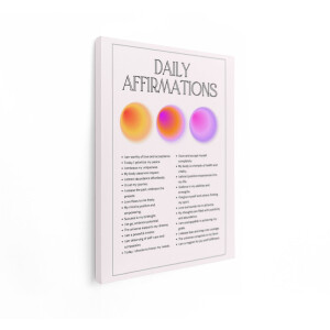 Artaza Canvas Schilderij Dagelijkse Affirmaties Poster met Inspirerende Citaten en Abstracte Bollen - 60x80 cm - Wanddecoratie Woonkamer - Schilderijen - Muurdecoratie
